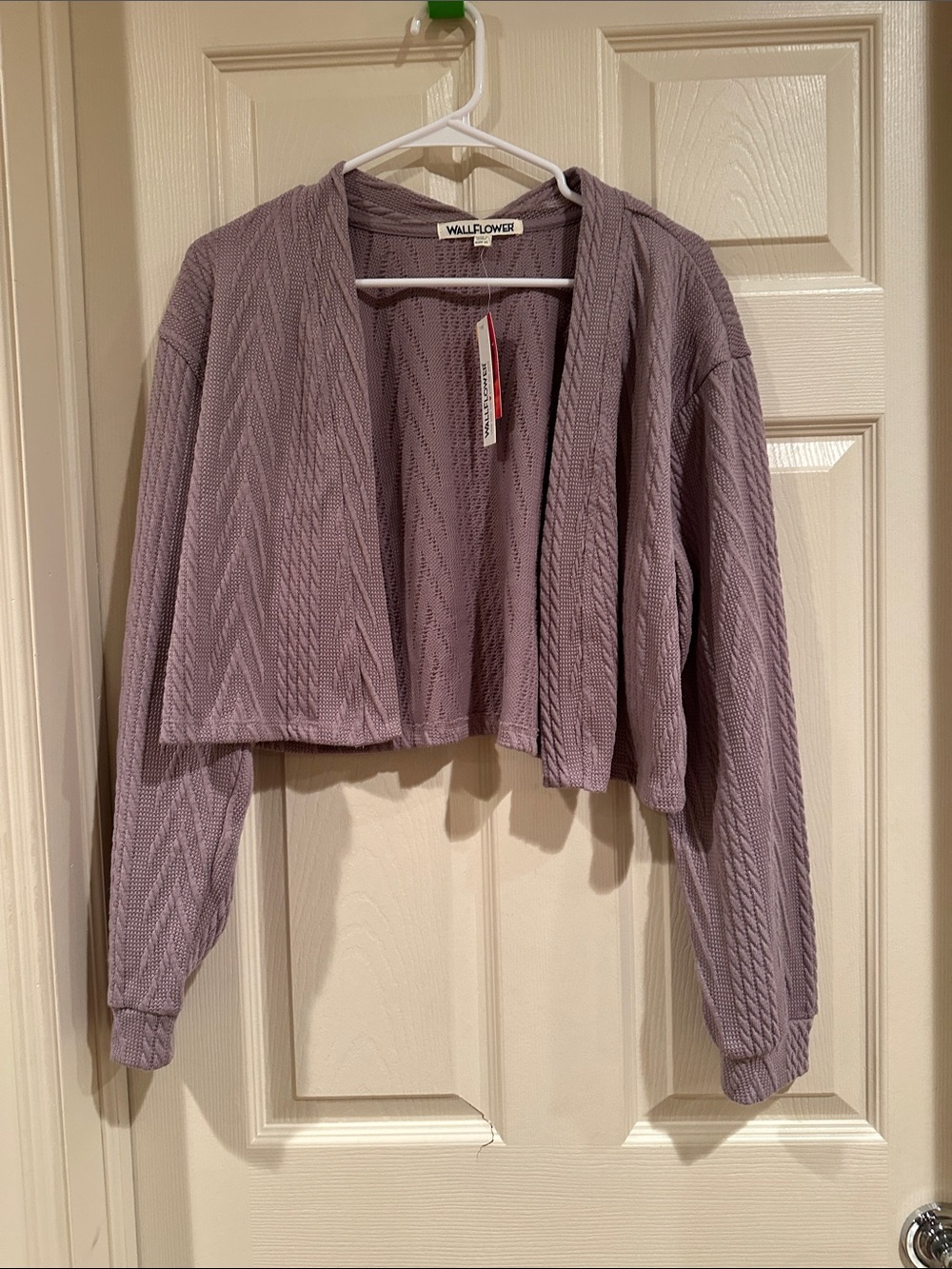 Wallflower Cropped Lavender Open-Front Cardigan